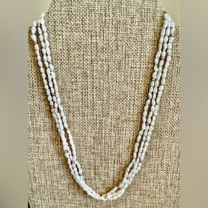 Vintage White Freshwater Pearl (3) Strand 14k Gold Beaded Necklace 16 inches